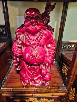 18" Red Resin Happy Buddha