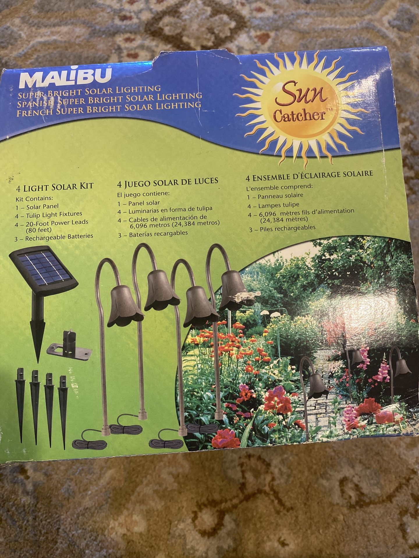 Malibu Solar Sun Catcher 4 Light Kit NIB Black Finish New Open Box