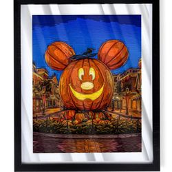 Mickey Mouse Pumpkin on Main Street USA Disneyland art on black frame
