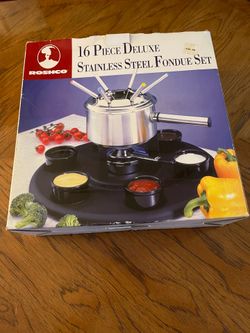 New Roshco 16 Piece Deluxe Stainless Steel Fondue Set