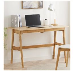 Writing Computer Desk 46" Bamboo Home Office Table with 2 Drawers, Modern Furniture Simple Study Makeup Workstation 