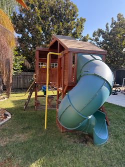 Wooden Backyard Playset with Tube Slide