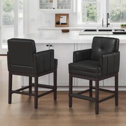 2X Black 27” faux leather barstools
