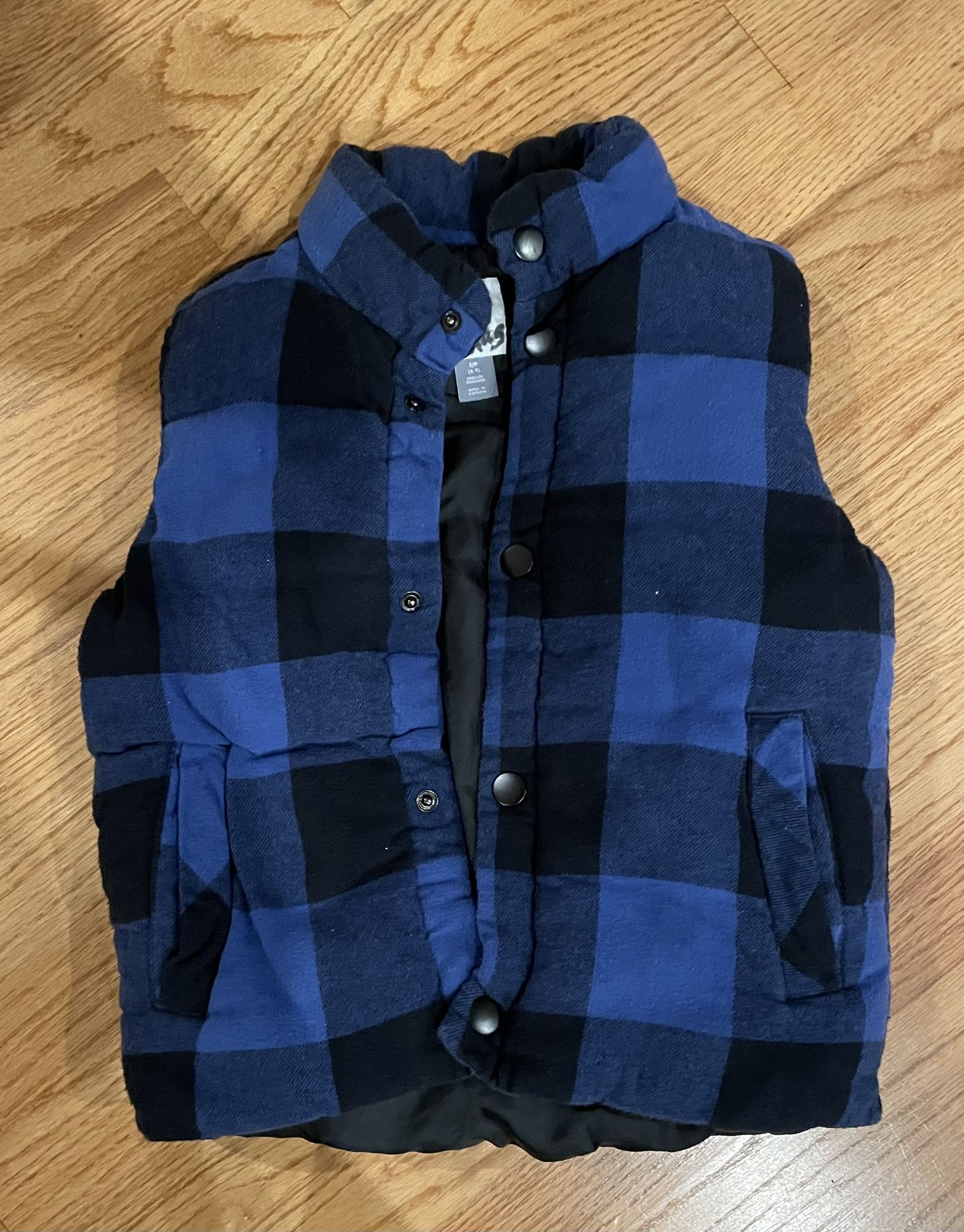 Old Navy Blue Plaid Puffer Vest Sz- 6/7