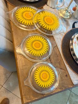 Sunflower Pyrex glass lids