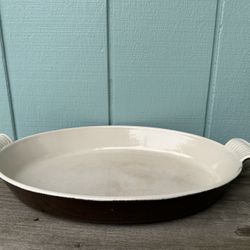 Vintage Le Creuset Oval Au Gratin Cast Iron Pan #36 Dish Spice Brown 9.5” x 14” France