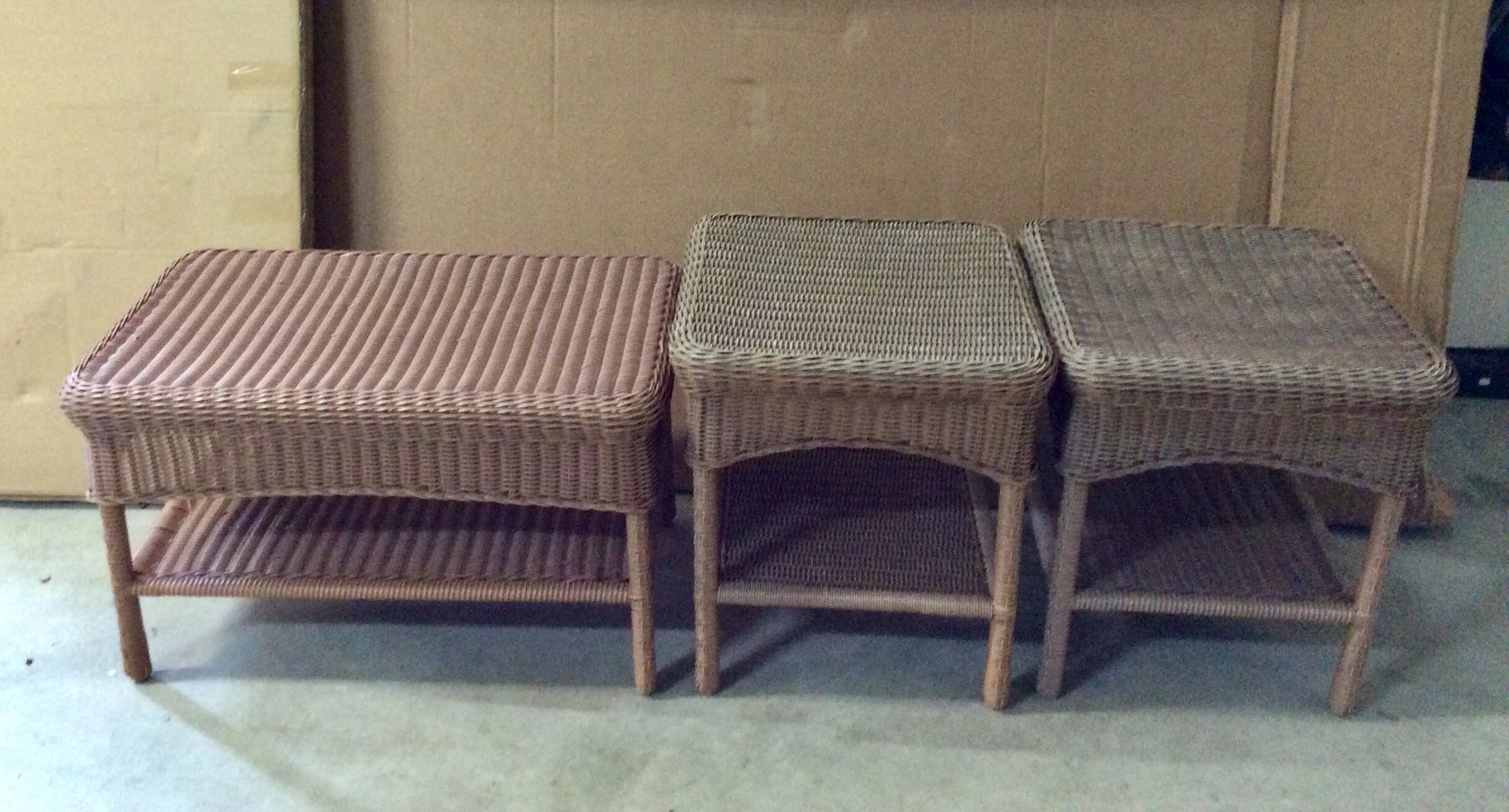 Hampton Bay patio furniture (coffee table and side tables) wicker