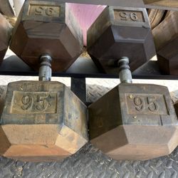95lb Hex Rubber Dumbbell Set Weights 