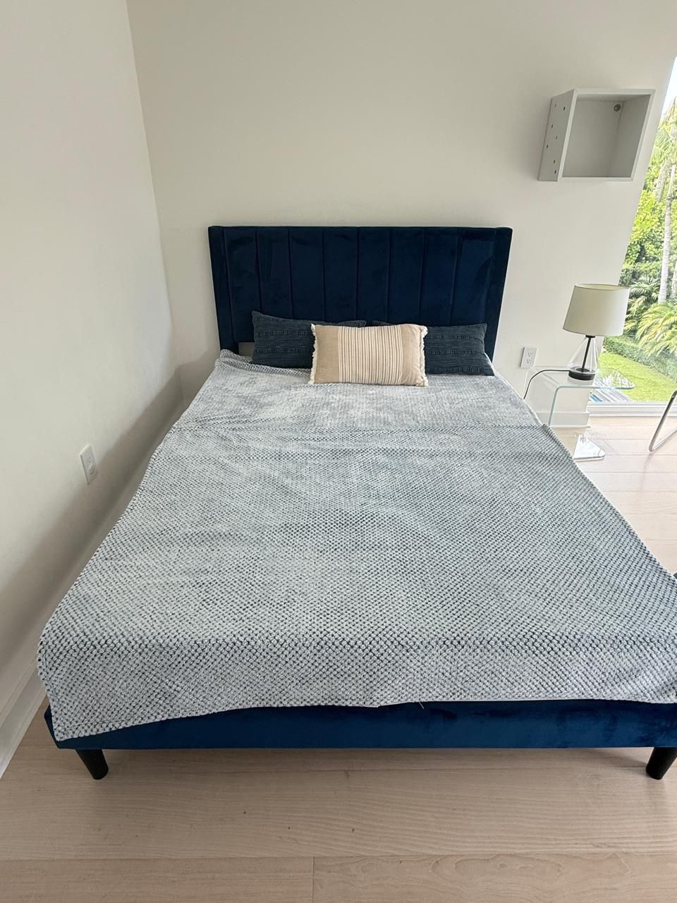 Blue Velvet Upholstered Bed Frame – Modern Design