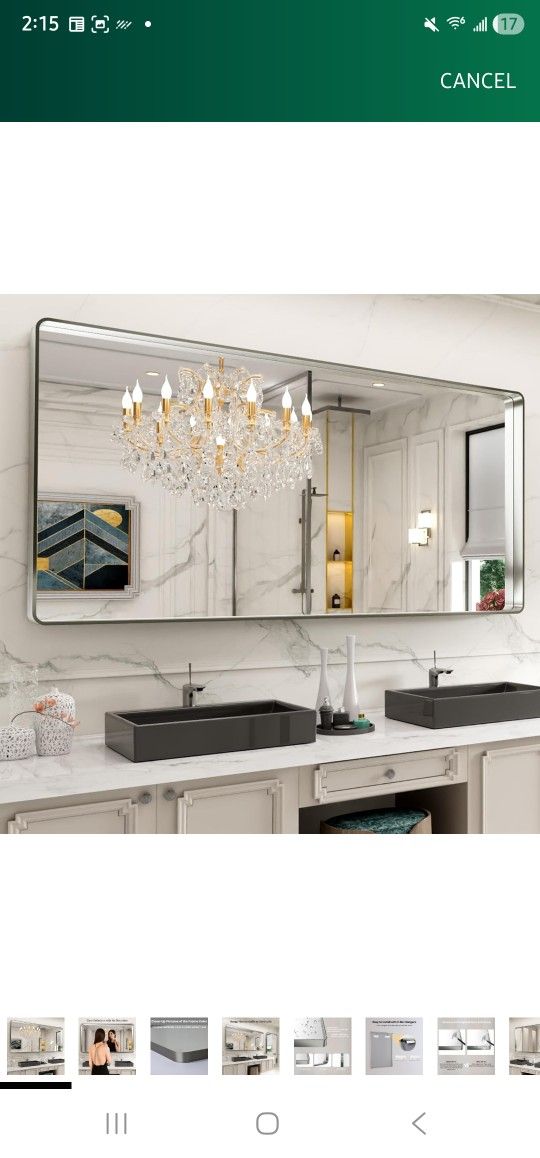 LOAAO 72X32 Inch Brushed Nickel Bathroom Mirror, Rounded Rectangle Silver Metal Frame Mirror, Brushed Nickel, Anti-Rust, Shatter Proof, Hangs Horizont