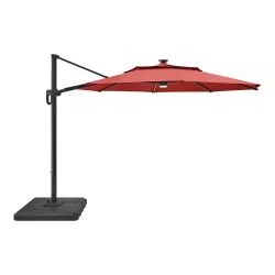 11 ft. Aluminum Cantilever Solar LED Offset Patio Umbrella in Chili Red