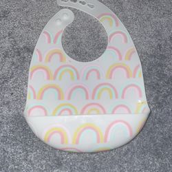 Cloud island silicone baby bib with rainbow pattern 
