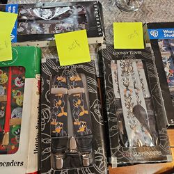 🔥 NEW in original box  1996 Vintage Warner Brothers Suspenders 5 total
