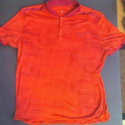 Nike Men’s Polo Shirt – Red Grid Pattern – Size Large