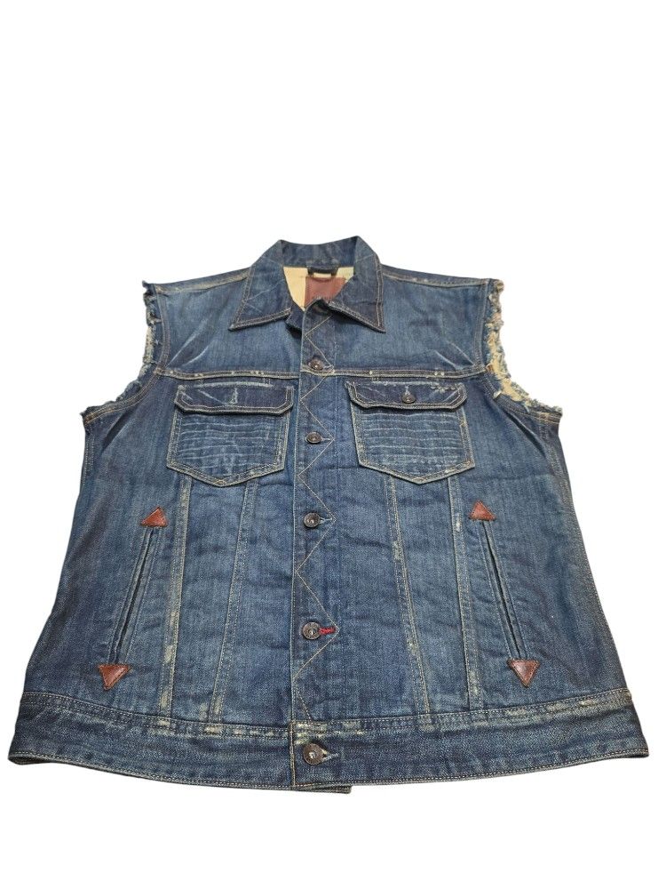 Guess Blue Denim Sleeveless Vest Mens Size L