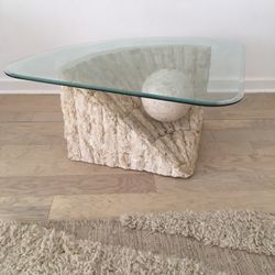 Postmodern Tessellated Stone and Glass Coffee Table