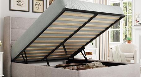 Upholstered Bed Frame with Lift Storage