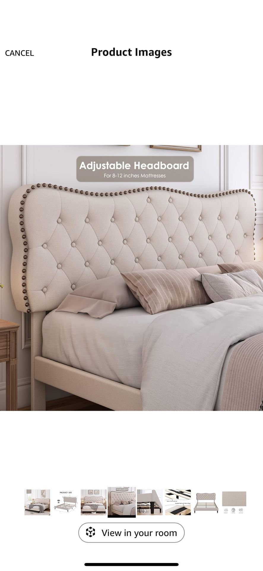 Queen Size Headboard, Linen Fabric , Adjustable Headboard, Diamond Tufted.