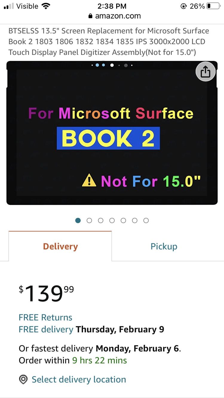 BTSELSS 13.5” Screen Replacement For Microsoft Surface Book 2