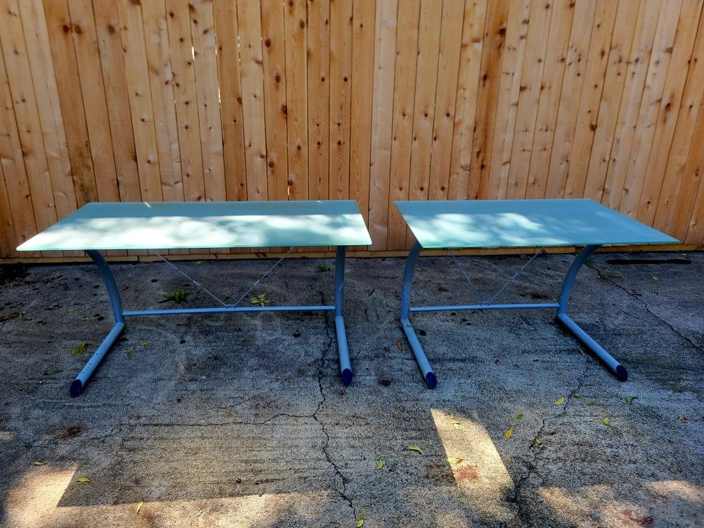 MUST GO!! Vintage metal office desks with frosted glass tops