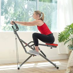 Sunny Health & Fitness Row-N-Ride PRO, Full Body Combo Squat Machine w/Optional Resistance Band, Easy Setup Ab Workout Exercise Equipment for Home