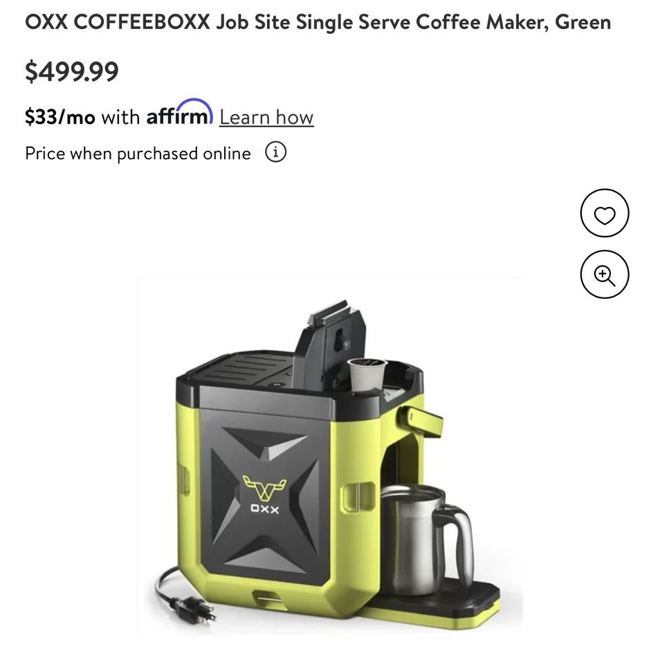 OXX COFFEEBOXX Job Site Single Serve Coffee Maker, Green for Sale in  Temecula, CA - OfferUp