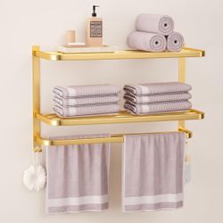 23" Towel Racks for Bathroom with Towel Bars, 3 Tier, Gold