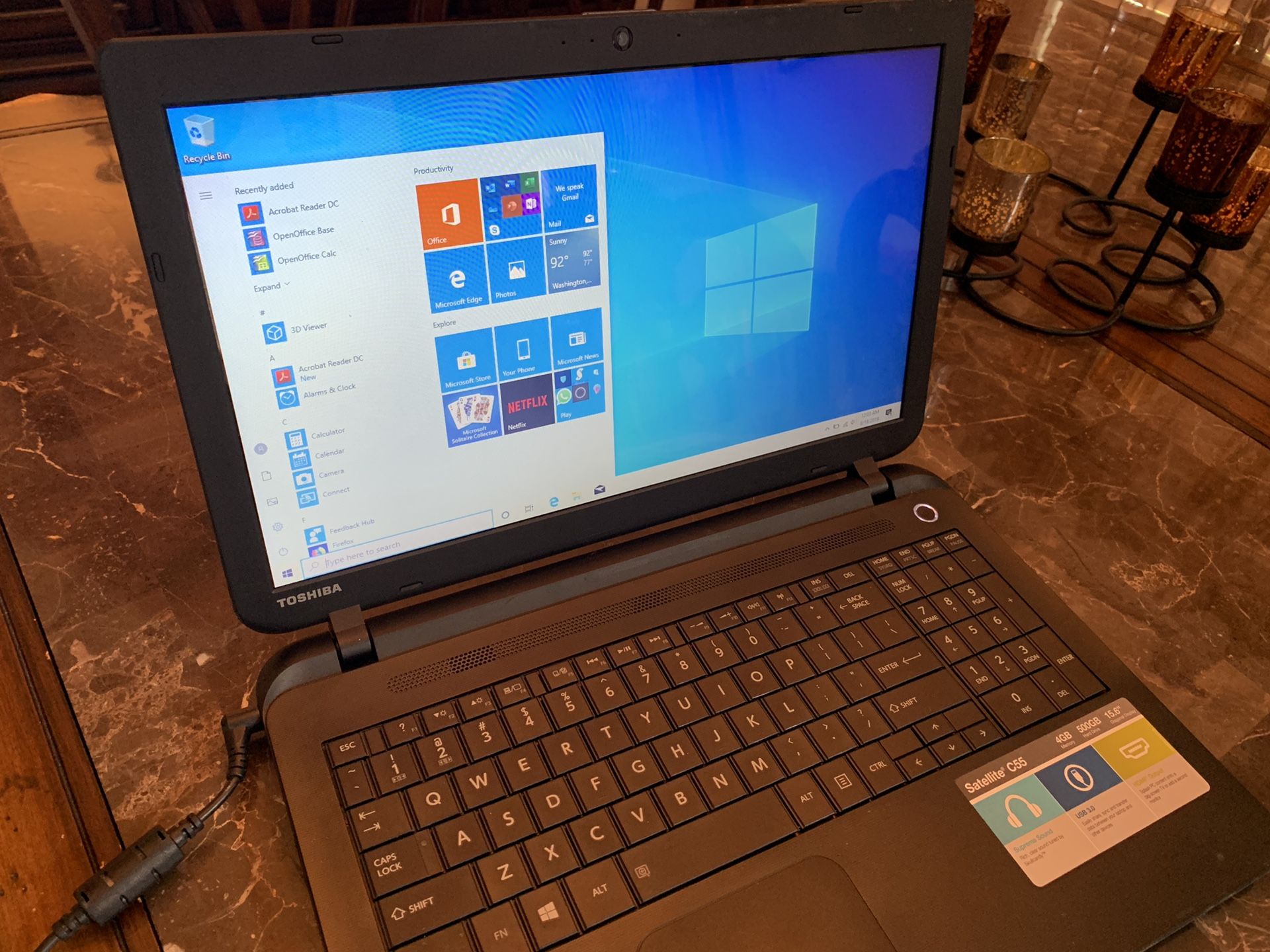 Toshiba laptop. Windows 10