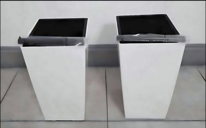 *** NEW LOW PRICE *** PAIR of 16" White / Black Planters with Irrigation (2 for $40) @ Lasting  Creations