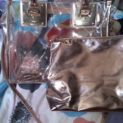 CLEAR TOTE BAG WITH GOLD POUCH