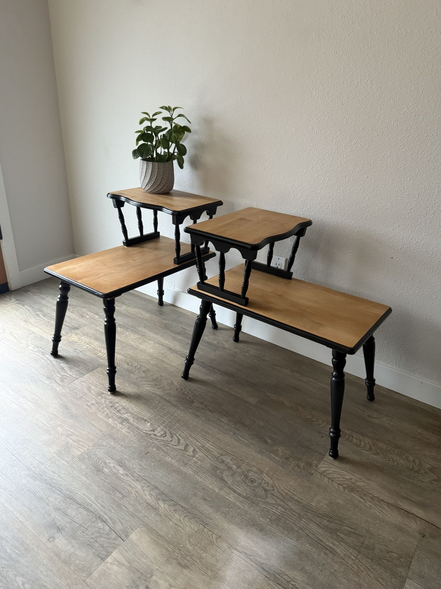 FANCIFUL end tables - two available - black and natural - step up style - delivery available