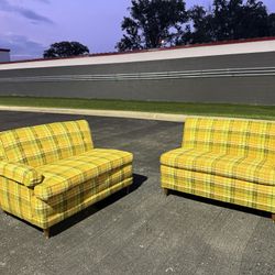 Vintage Yellow Plaid Mid-Century Modular Loveseat Set – Free Curbside Delivery! 