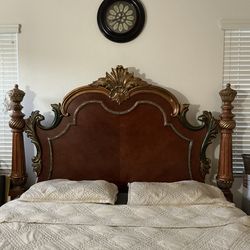 Wooden king size bed headboard with metal frame