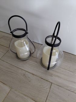 Outdoor Patio Metal and Glass Lantern with LED Candle
