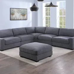 Brand New Grey Corduroy Modular Sectional Sofa w Ottoman