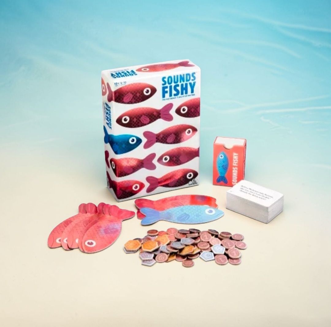 2022 Sounds Fishy Board Game Fast Thinking Bluffing Game for Age 10+ New Sealed. The item in the image is the Sounds Fishy board game by Big Potato Ga