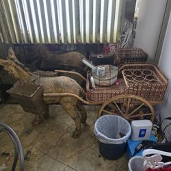 Vintage Donkey Cart Décor – Rustic Wicker Wagon Display