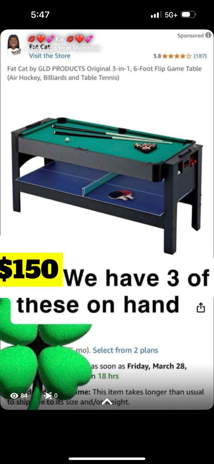 Brand New Pool Table / Ping Pong