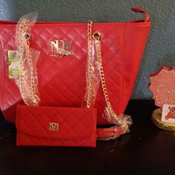 Red quilted tote bag