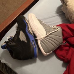 Brand New Jordan Retro 5 Racer Blues And Retro 12 Grey And White Size 10.5 In Men
