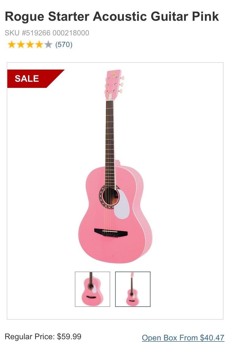 Rogue Starter Acoustic Guitar Pink with accessories
