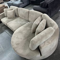 New! 125”L Ultra wide seat cushions Plush Sectional, Modern Sectional, Contemporary Sectional, Camel Sectional, Sofa, Couch, Round Shape Sectional Cha