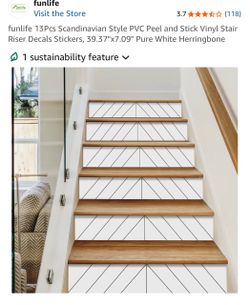 Funlife Peel & Stick Stair Riser Stickers (13 Pcs) – White Herringbone Pattern