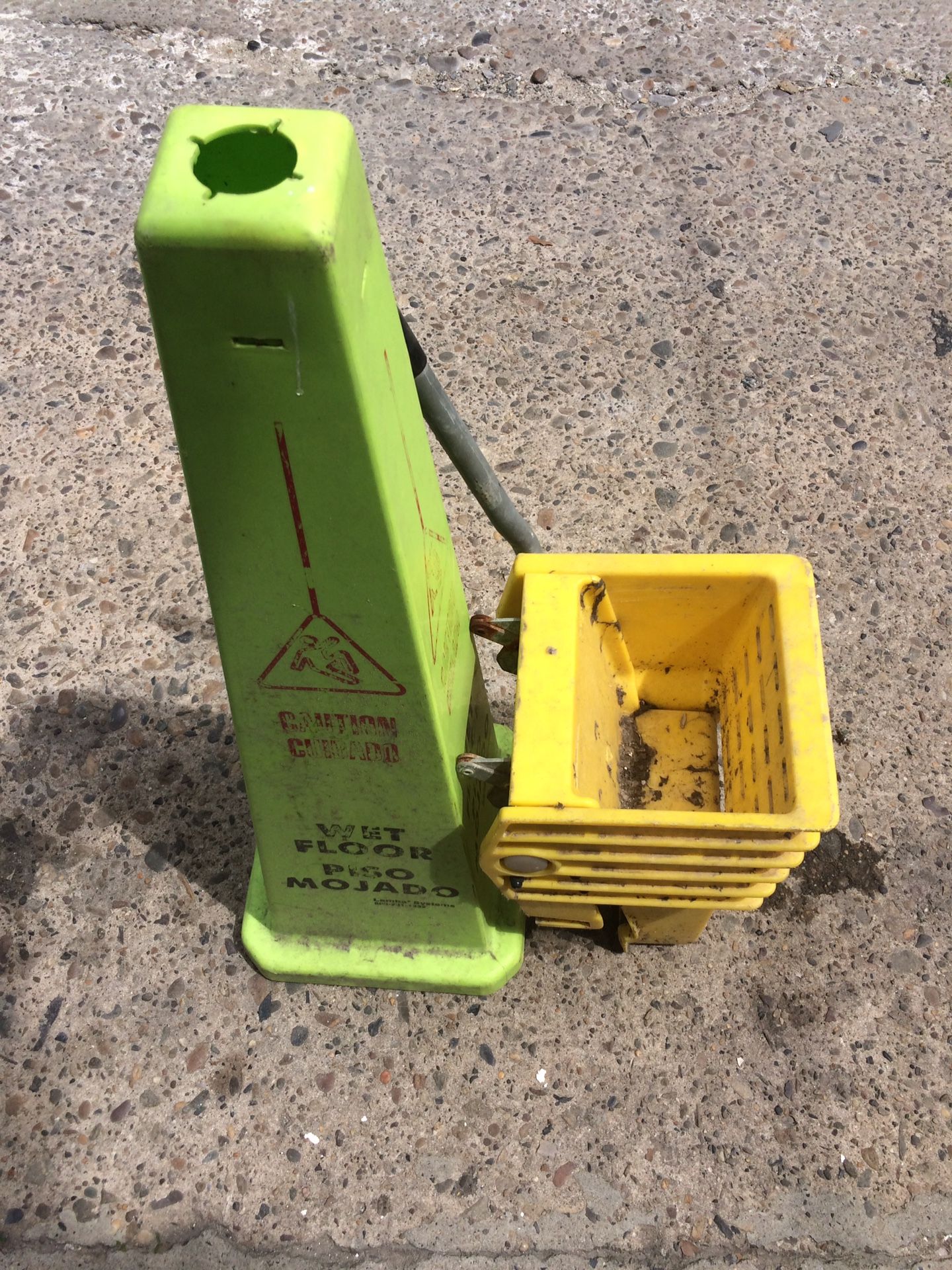 Santitation safety cone and mop ringer