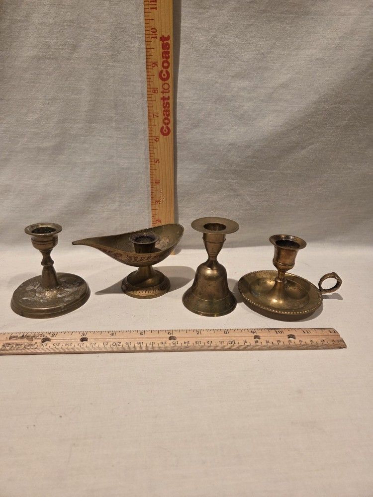 VTG Brass Candlesticks, Lot Of 4