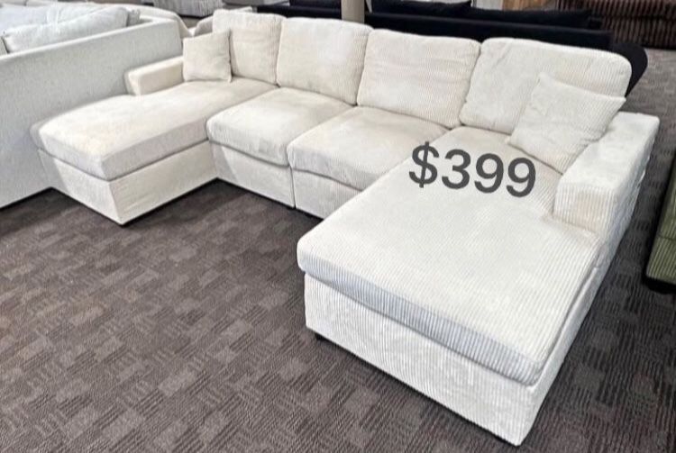 Sectional Sofa U Shape Ivory Corduroy ✅ $399 No Tax