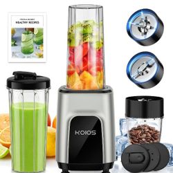 KOIOS Smoothies Blender, 900W Personal Blender and Grinder Combo for Kitchen, Smoothies Maker with 3 Non-BPA Portable Blender Cup for Baby Food, Beans