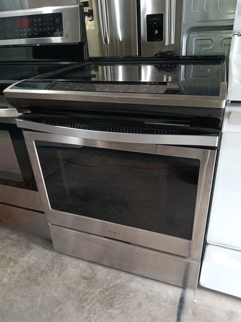 Whirlpool Slide In Glass Top Stove Stainless Steel Everything Works Good 👍