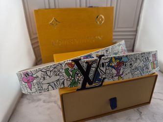 Louis Vuitton Belt 36-41" Mens White Cartoon 