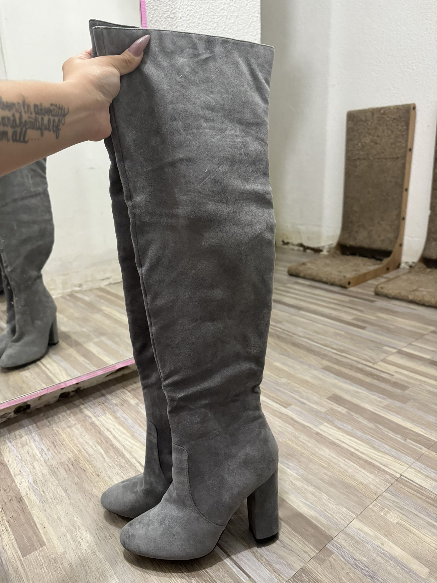 Grey Suede Knee high Boots (PLT Brand)